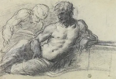 Young Man Reclining and a Man with a Book Behind Titian